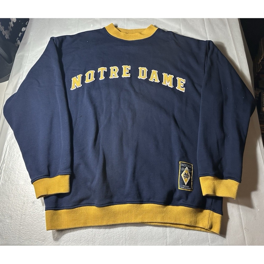 Vintage Notre Dame Fighting Irish Sweatshirt 3XL Navy Gold Crewneck Shull & Dean